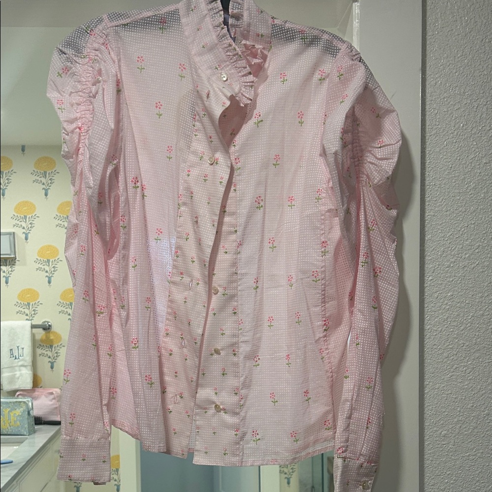 Pink Floral Ruffle Button-Up Shirt - - Picture 3 of 4